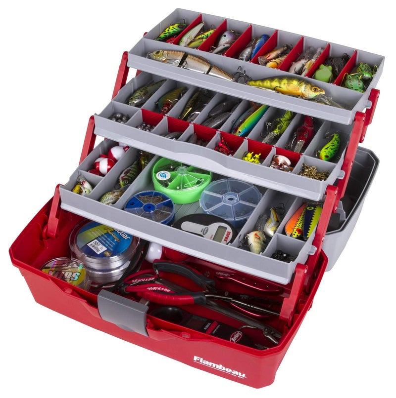 Flambeau Outdoors 6383TB 3-Tray Tackle Box - Classic Fishing Lure Storage Organizer, Large Portable Tackle Box, 32 Tray Compartments, Red/Gray - Image 5